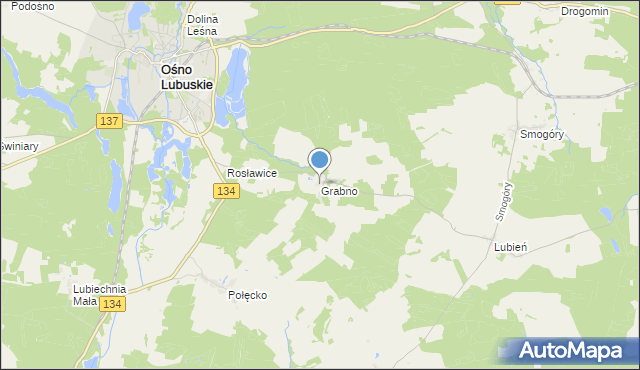 mapa Grabno, Grabno gmina Ośno Lubuskie na mapie Targeo